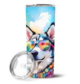 Siberian Husky Hippie Dawg Stainless Steel Skinny Tumbler Vacuum Double Walled Reusable Insulated Tumbler Travel Cup for Coffee Cocktails Gift with Li