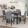 TOPMAX 5-Piece Counter Height Dining Set Wood Square Dining Room Table and Chairs Stools w/Footrest & 4 Upholstered high-back Chairs,Black